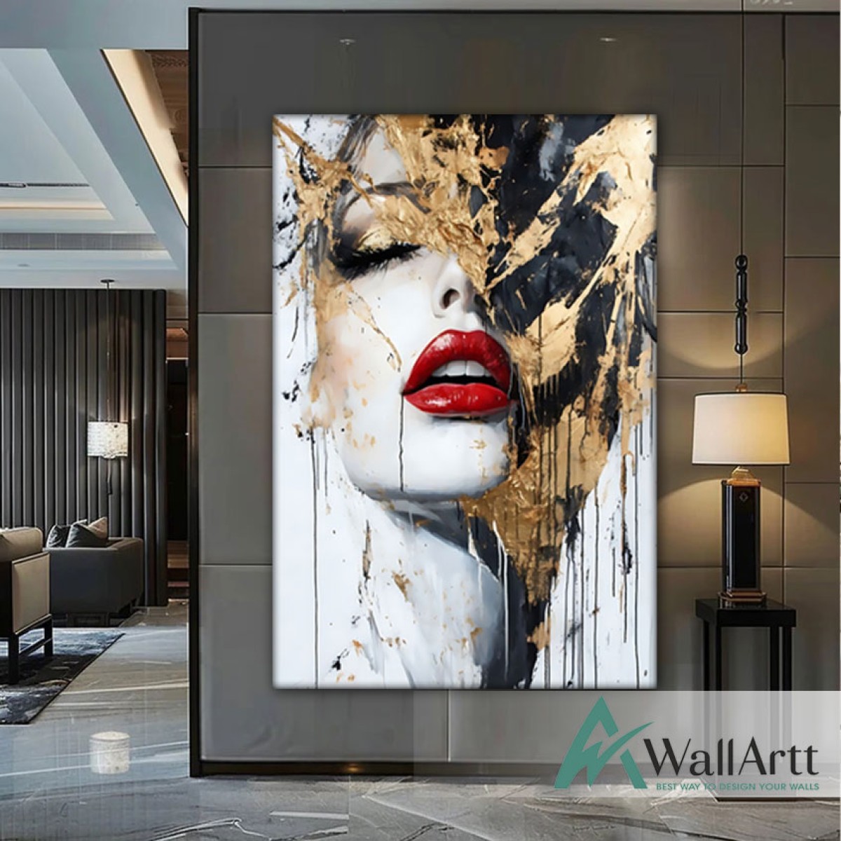Woman Face with Gold Foil 3D Heavy Textured Partial oil Painting - Wall Art